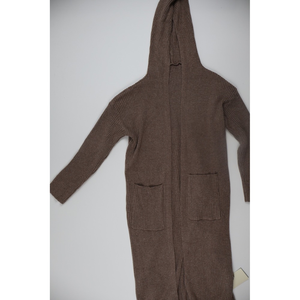 Halara Womens Cardigan Ribbed Hooded Duster Brown Solid XL NWT